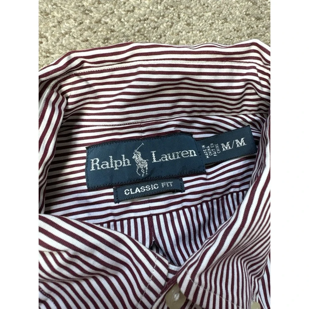 Polo Ralph Lauren Mens Medium Classic Fit Button Down Shirt Long Sleeve Striped